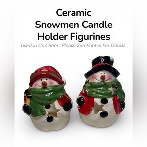 Festive Ceramic Snowmen Candle Holders – Holiday Decor Set
